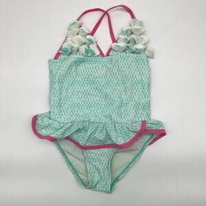 FLOATIMINI Girl's One Piece Swimsuit, Size 6, Floral Applique